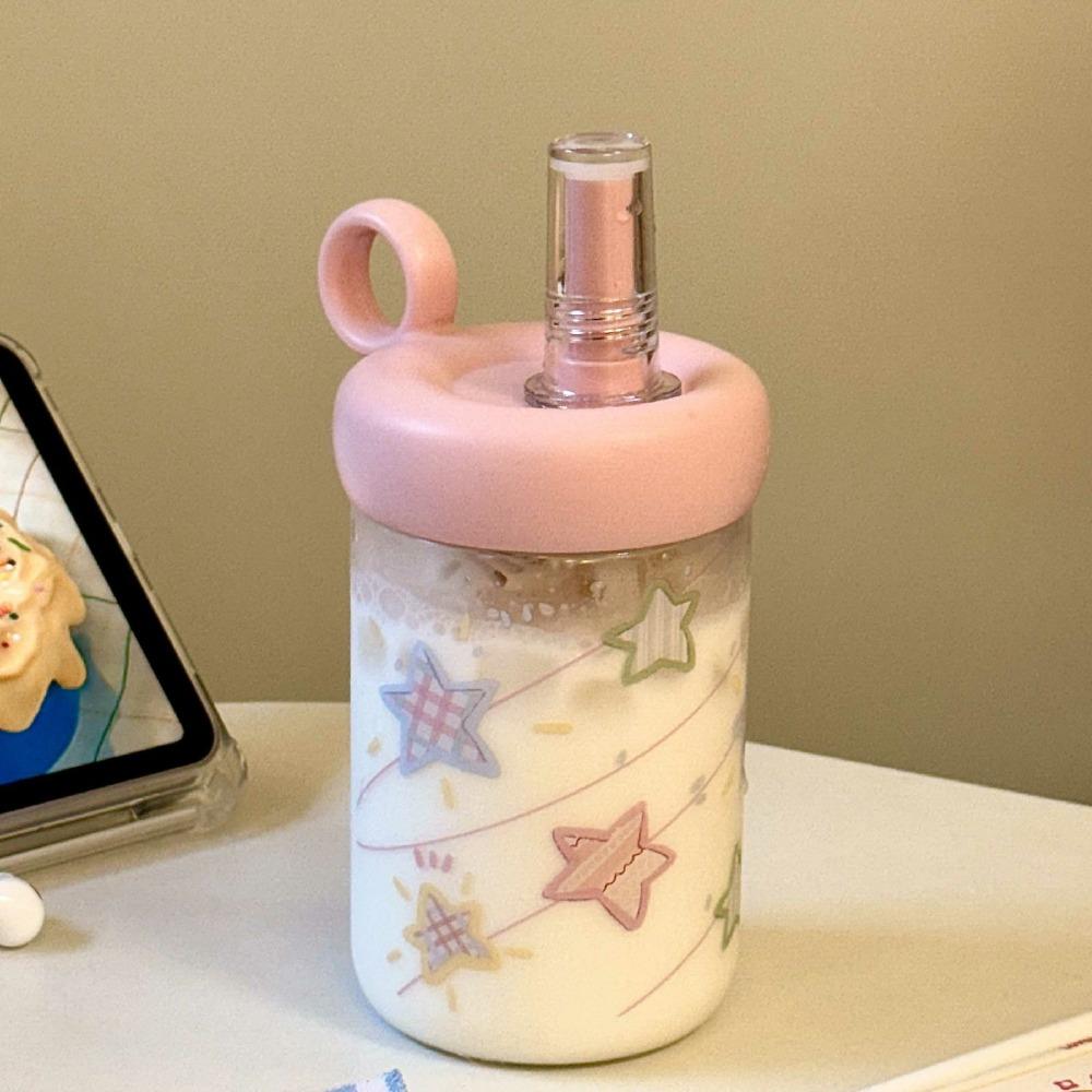 

Милый стакан с трубочкой 600 мл, пластиковая бутылка для воды с рисунком звезд и крышкой, трубочка, кофейная чашка, для сока, молока 600ml розовый