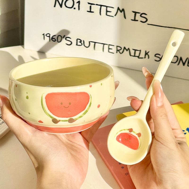 Ins Cute Ceramic Rice Bowl High Value Fruit Dessert Bowl Tableware Set Gift Box Housewarming Gift