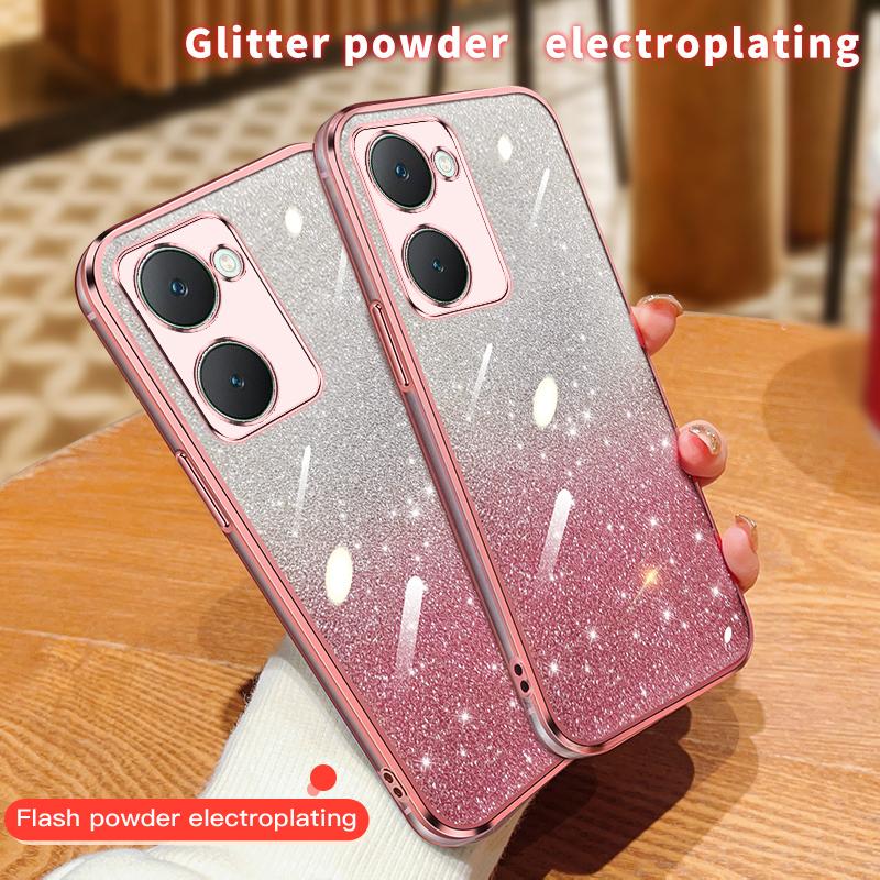 KEYSION Luxury Plating Glitter Phone Case for VIVO Y03 Y03t Transparent Soft TPU Shockproof Cover for VIVO Y18 Y18s Y28s 5G