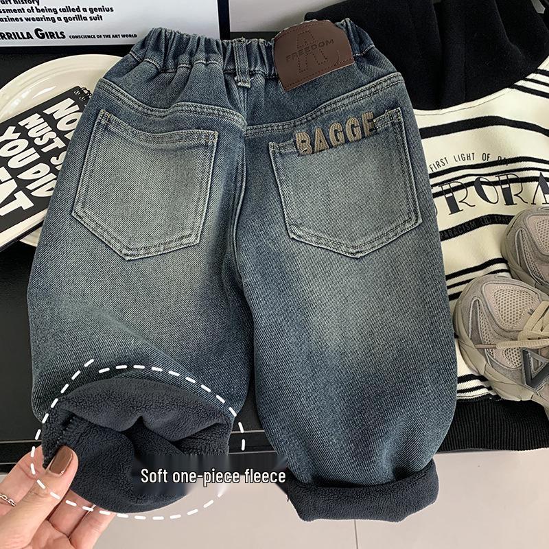 Boys' Winter 2025 Korean-Style Fleece-Lined Jeans: Cool & Stylish Toddler Pants