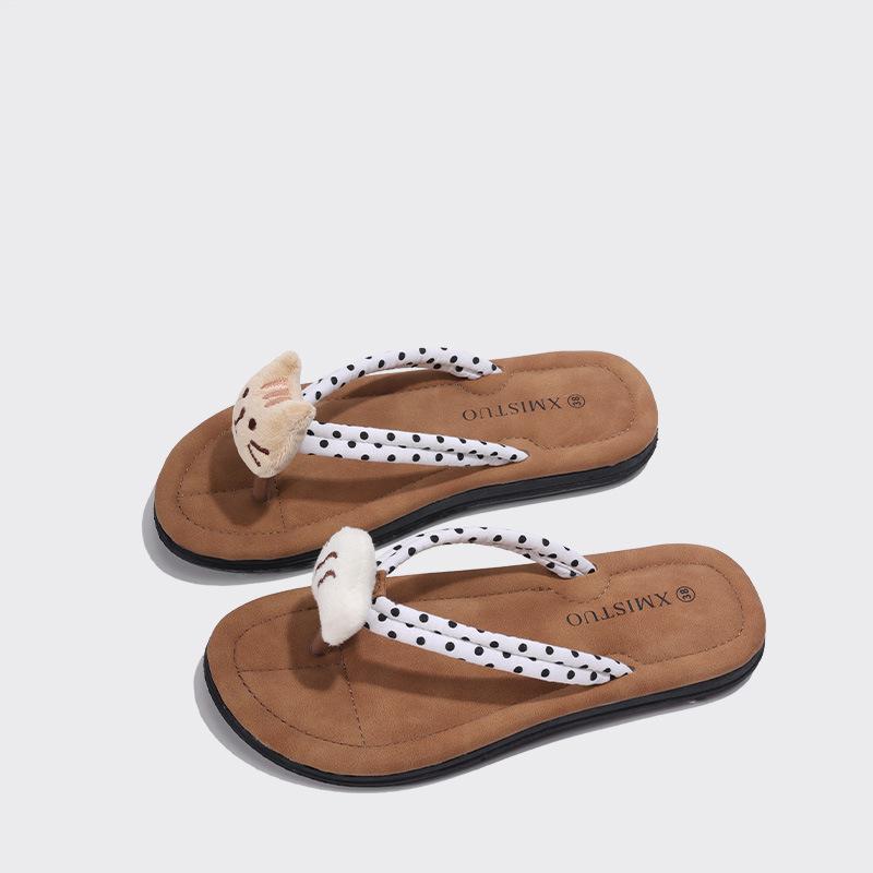 Summer new versatile soft bottom cool beach flat bottom casual KT cat bear cute flip-flops outdoor slippers woman