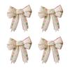 Double Layer Christmas Bowknot Decoration Set of 4 Soft Fabric Ribbon Ornaments with Stitched Center for Seasonal Home Styling