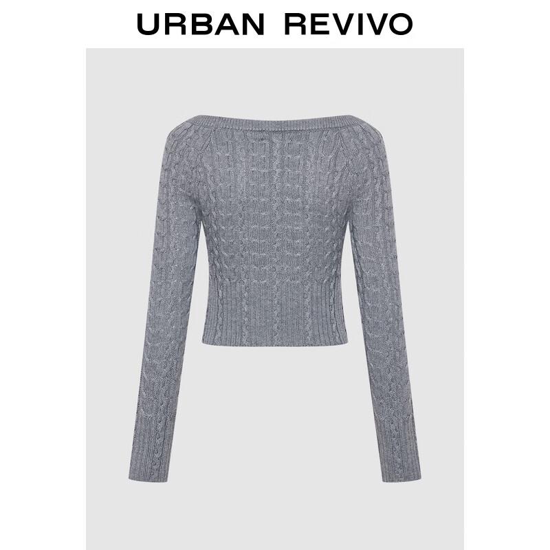 UR Women's Grey Tone Slim Fit Textured Knit Sweater