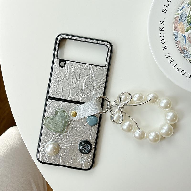 

Love Pearl Leather Phone Case for Huawei Pocket 2 Chain for Samsung Zflip 7 Flip Fold 5 For Huawei Pocket2