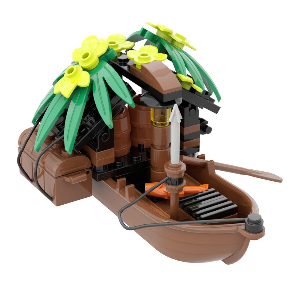 Assemble Small Particle Building Block Drifting Raft Pirate Gunboat Port Scene Tabletop Ornament