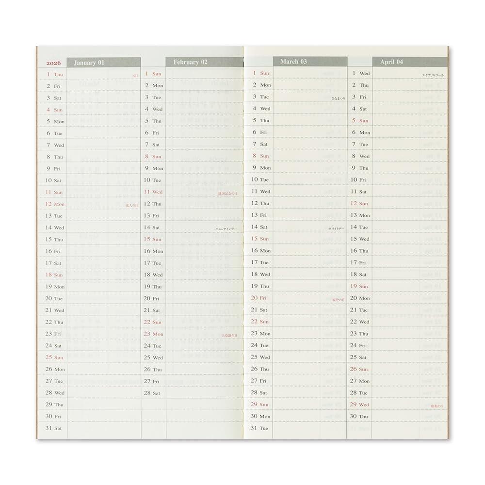 Travelers Notebook Planner Refill 2026 A5 Slim Vertical January Start