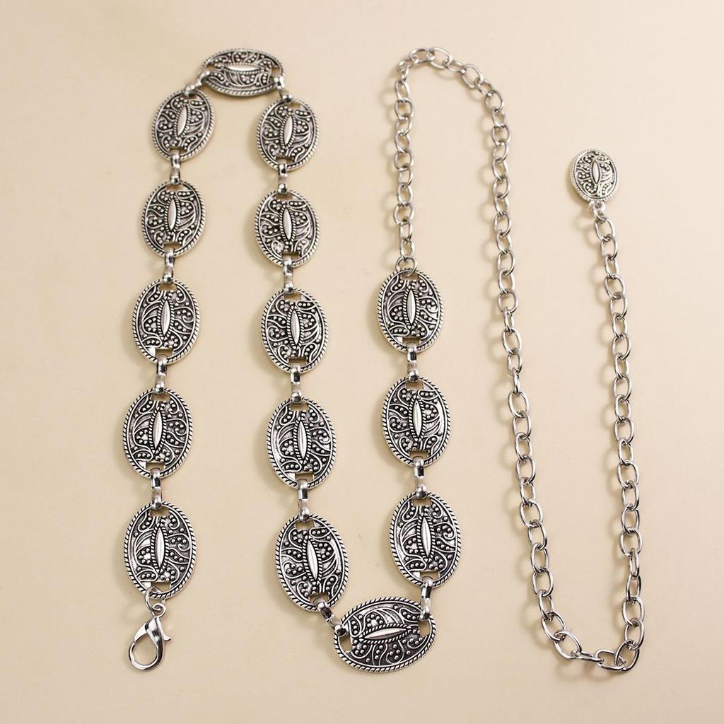 Vintage Floral Engraved Thin Metal Waist Chain - Fashionable Versatile Body Chain Belt