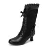 Women Sexy Lace Up Mid-Calf Heel Boots Vintage Gothic Lace High Heel Boots Victorian Steampunk Cosplay Autumn Boots Shoes 34-48