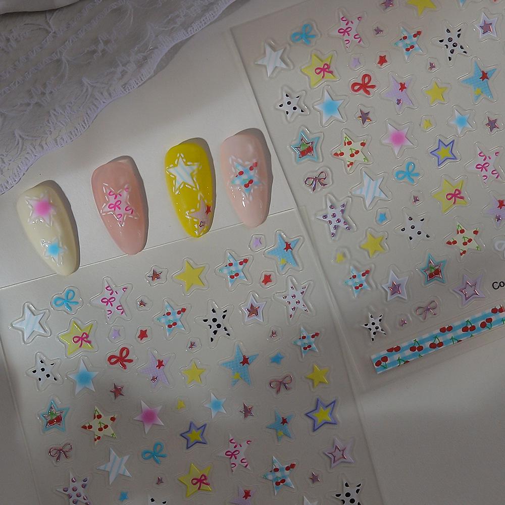 Trendy Translucent Star Plaid Nail and Device Decor Stickers