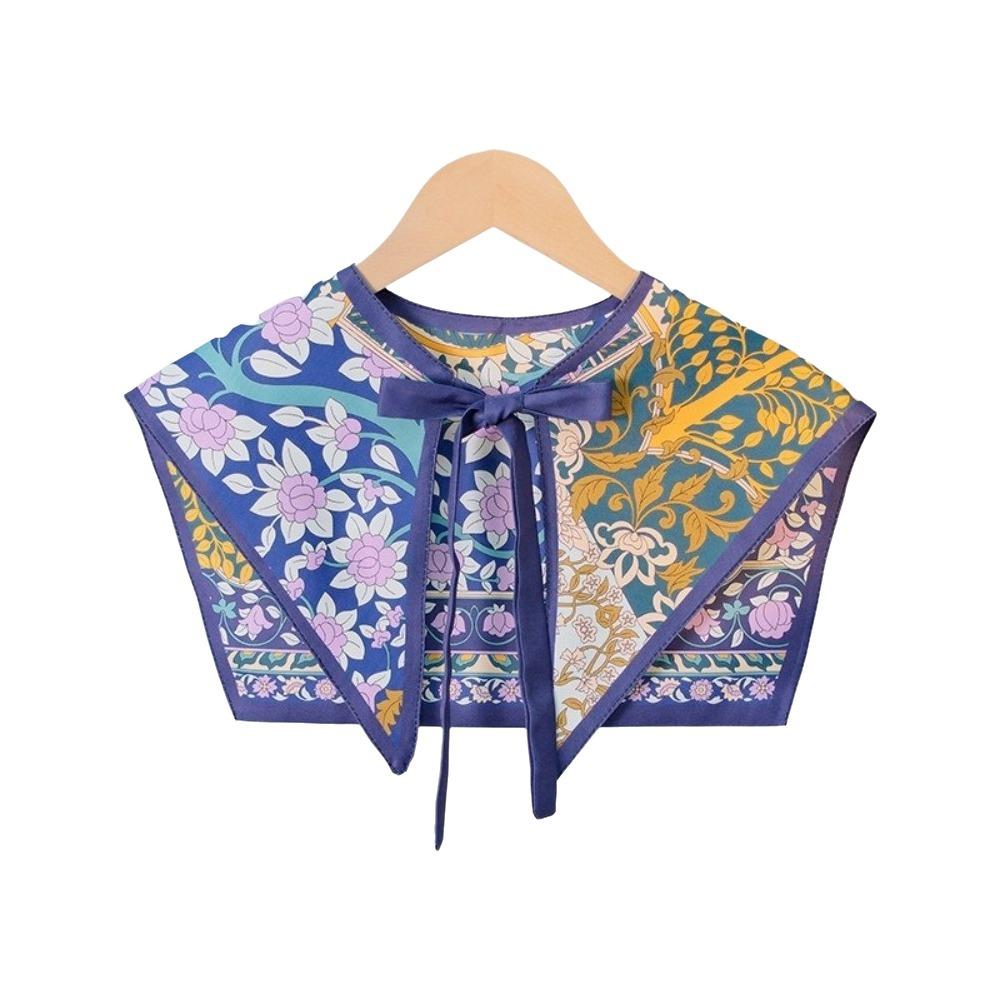 Floral Pattern Fake Collar Shawl Print Vintage Poncho Cape Detachable Fake Collar Capelet  Female