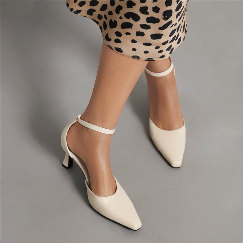 FOREADA Women Ankle Strap Two-Piece Pumps Square Toe Thick High Heels Buckle Ladies Fashion Shoes Spring Autumn Black Beige 43