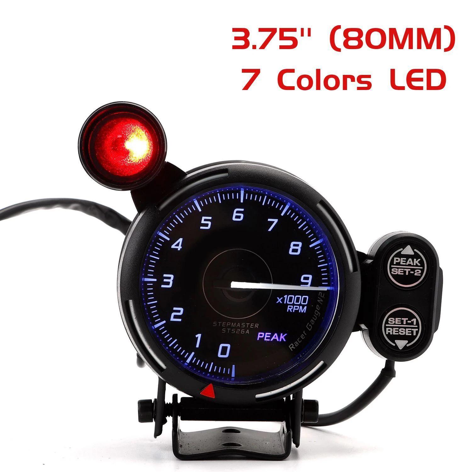 7 Colors 3.75 Tachometer Tacho Gauge LED 0-9000 RPM Meter With Shift Light 12V Interior Parts синий