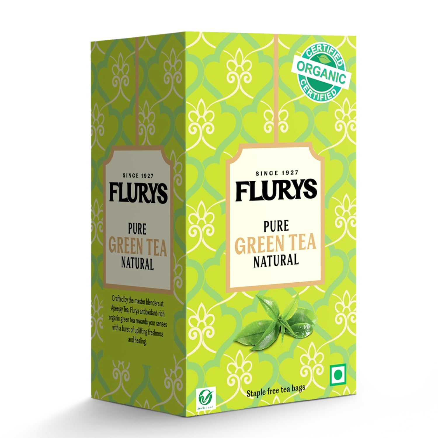 

Flurys Organic Green Tea Natural - Certified Organic Green Teabags | Detox & Antioxidant-Rich Wellness Tea | 25 Tea Bags