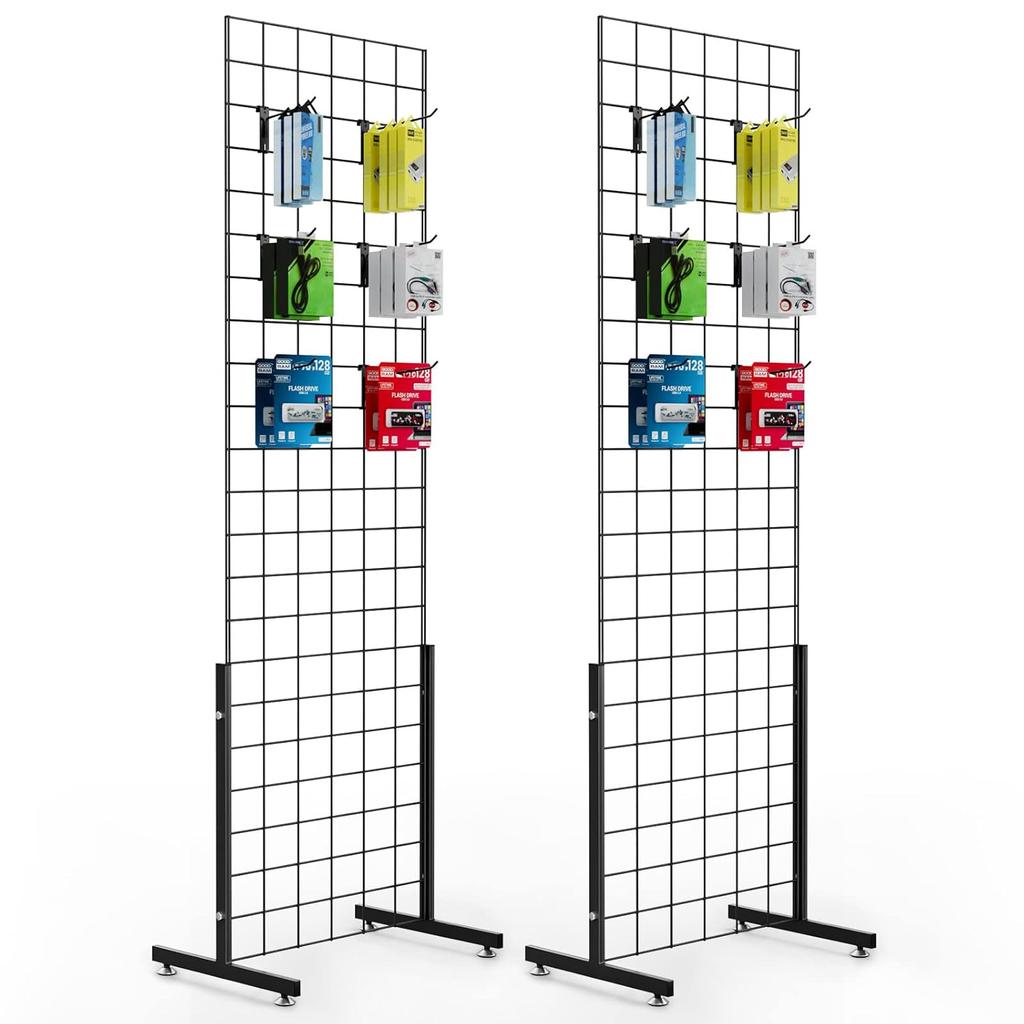 Bonnlo 6' x 2' Tel Izgara Panel Kule, T-Tabanlı Ayaklı, Daha Kalın 5mm Tel, 180 LBS Ağırlık Kapasiteli Izgara Duvar Teşhir Rafı, 4", 6" Kancalı