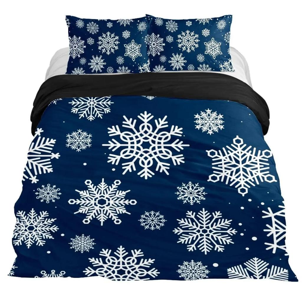 Schneeflocken Bettbezug Set Winterthema Weihnachtliche Illustration Kaltwetter-Saison Einzelbettwäscheset King Size Weicher Bettdeckenbezug
