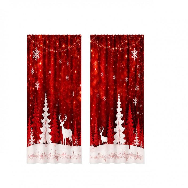 Christmas Printed Curtains Semi-Sheer Holiday Decor Living Room Bedroom Kitchen
