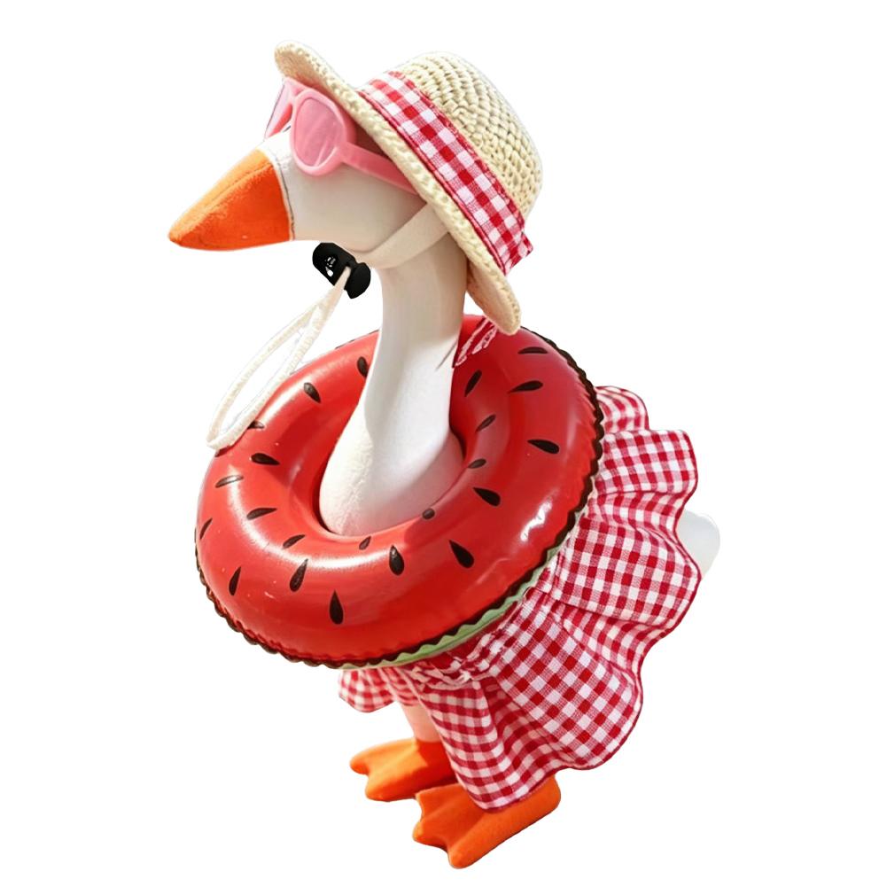 7 Inch Hawaiian Porch Goose Outfits with Straw Hat Sunglasses & Swim Ring Mini Desktop Goose Clothes Hawaiian Desk Goose Outfits