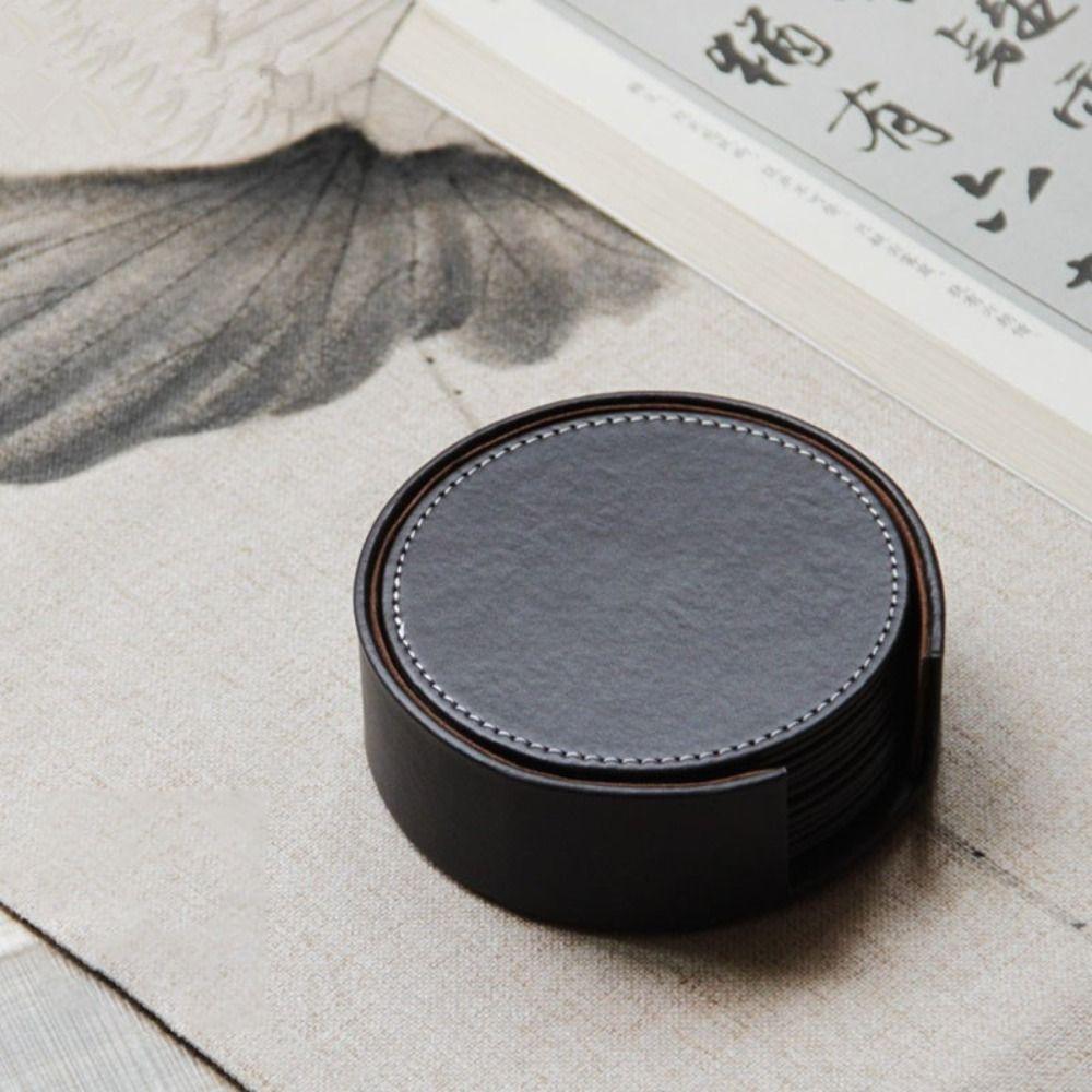 6Pcs Business Tea/Coffee Cup Pad Non-slip Insulation Mat Table Decoration Leather Coaster  Party