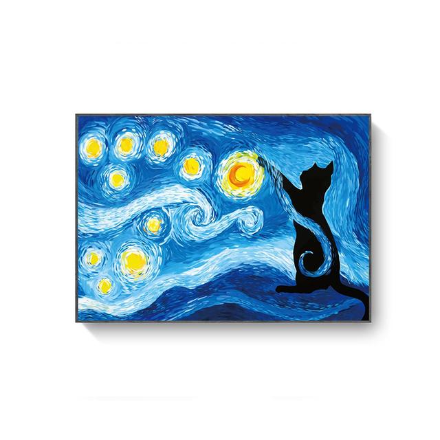 

Абстрактная черная кошка, печать плакатов, масло, звездное небо, холст, картина, настенная живопись, картина для гостиной, спальни, украшение 21cm×30cm NoFrame