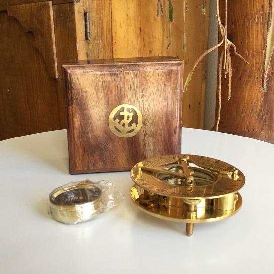 Boussole Ancienne Poème En Laiton Avec Boîte Bois - Style Nautique Vintage Royal Navy - Reproduction