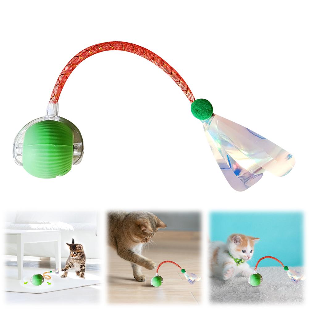 Interactive Cat Toy Ball Motion Activated Electric Cat Toy Rechargeable Cat Toy Ball with Elastic Mesh Tail for Indoor Cats