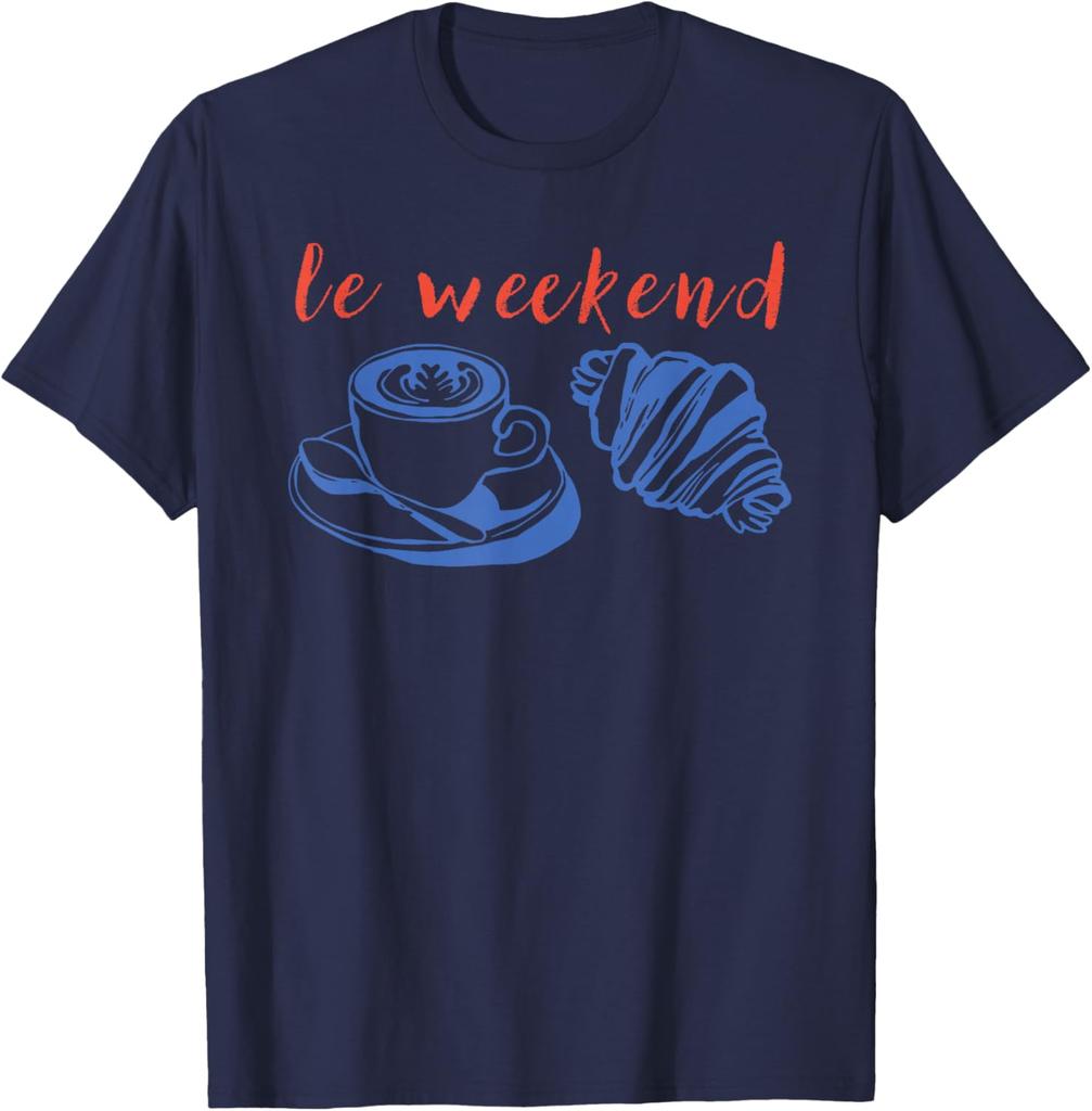 Le Weekend Coffee Croissant Graphic Tee Relaxing Casual Short Sleeve TShirt