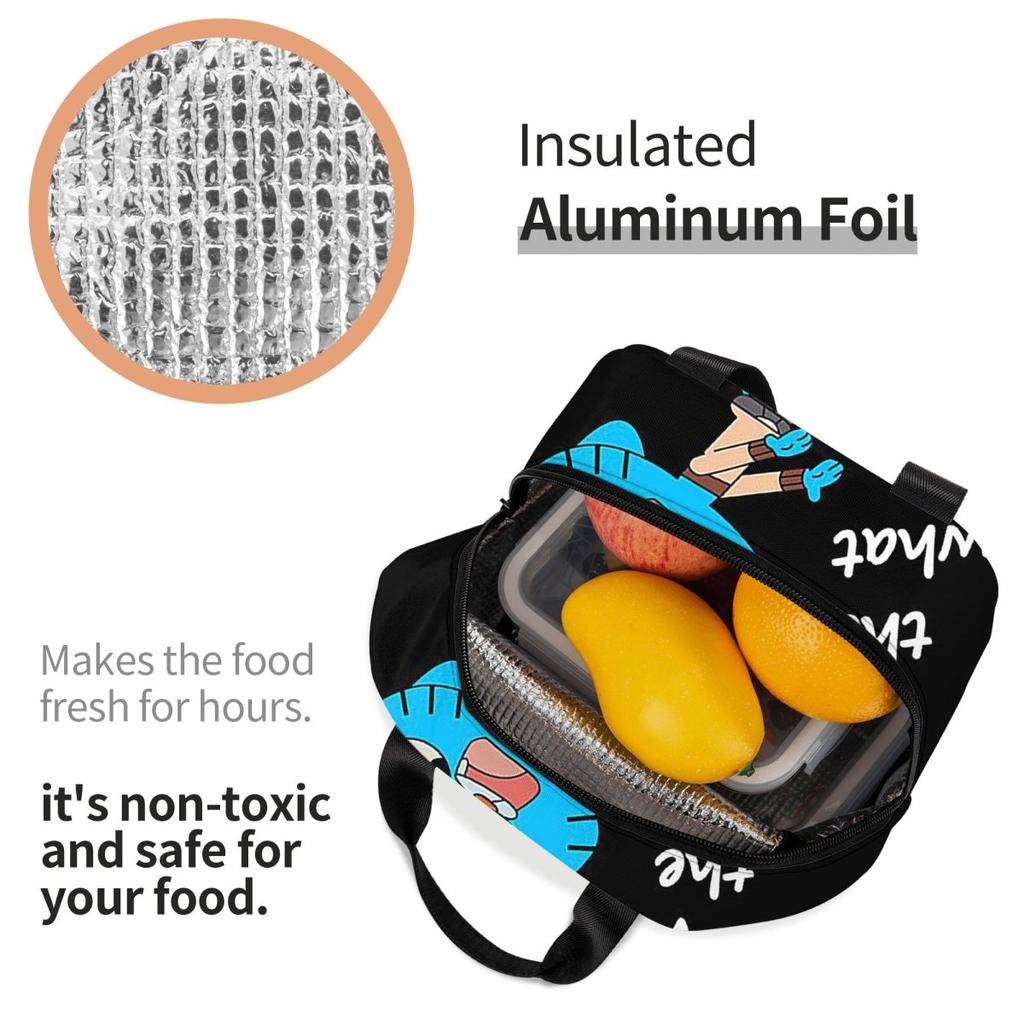 Lo Straordinario Mondo di Gumball What The What Borsa Termica per Pranzo per Donne Bambini Scatole per Cibo Portatili Pranzo al Sacco Termico Borsa Tote