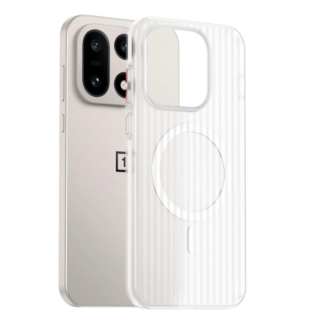 

Luggage Stripe Magnetic For MagSafe Phone Case For Oneplus 15 Wireless Charging Transparent Corrugated Hard PC Slim Cover Funda For OnePlus 15