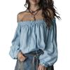 Women's Off-Shoulder Puff Sleeve Blouse with Elastic Neckline and Design Long Sleeve Fashion Top