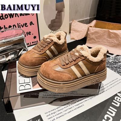 Flats Platform Cotton Shoes Women Casual Sneaker Winter Fur Warm Sport Suede Plush 2024 Trend Brand Designer Snow Botas Mujer