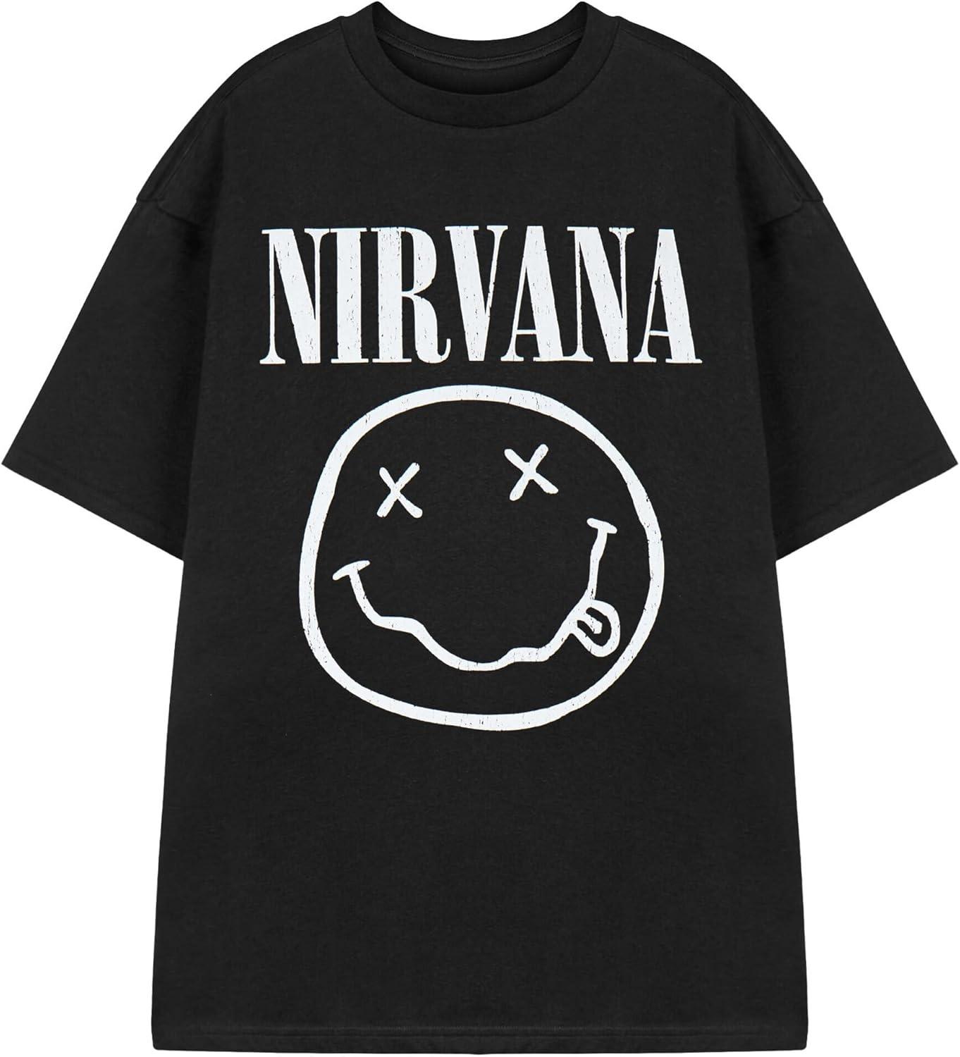 

Nirvana Mens T-Shirt _ Adults Short Sleeve Graphic Tee in Black Options Grunge Distressed Band Logo Print Apparel Top XXXXXL чорний