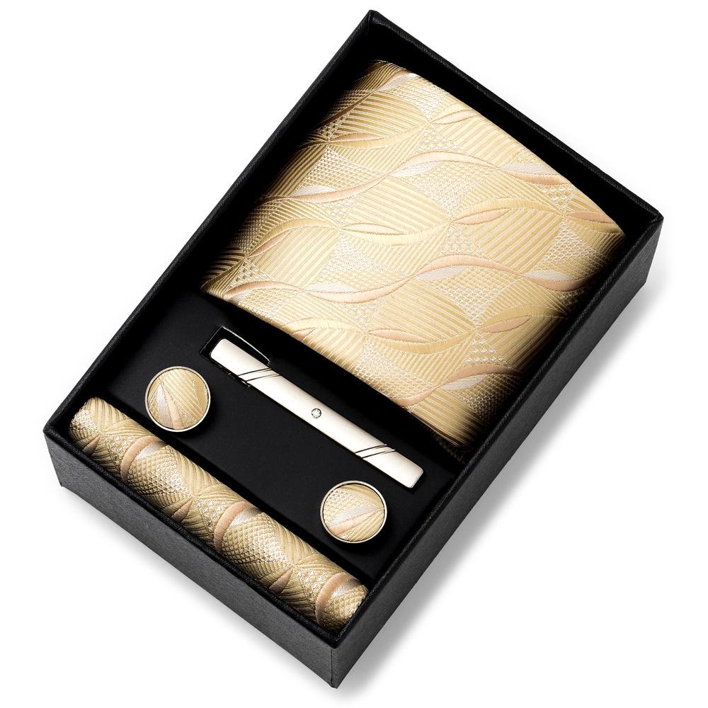 Men'S Tie Net Color Striped Jacquard Yarn Business Professional Tie Set Men'S Gift Box