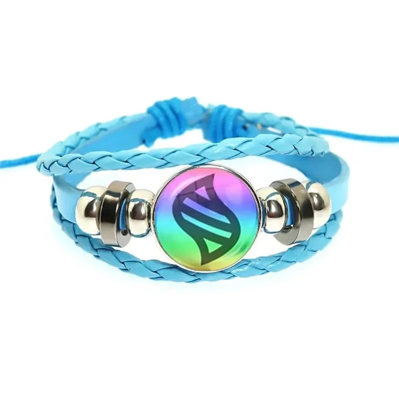 Colored Anime Mega Stone Snap Weave Leather Bracelet 18mm Glass Cabochon Adjustable Bangle Jewelry for Women Kids Gift