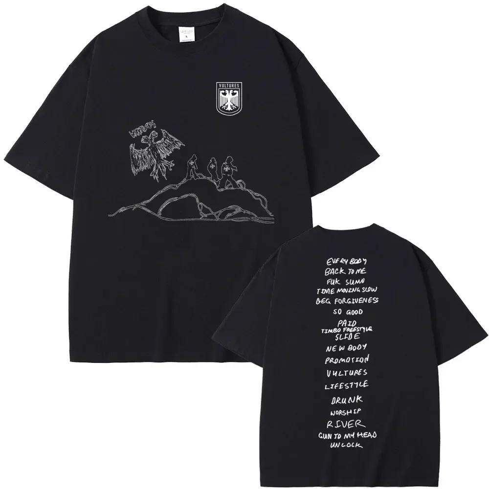 Rapper Kanye West Vultures New Music Album Graphic T Shirts Unisex Wounisex Hip Hop Fashion Oversized Tshirts Malecotton Tshirt Black