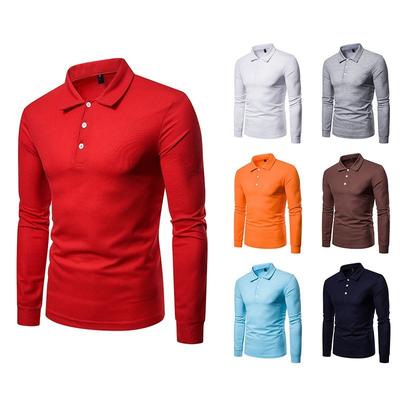 Autumn Winter Men's Polo Shirt Fashion Solid Color Polo Neck Slim Fit Casual Long Sleeve T-shirt