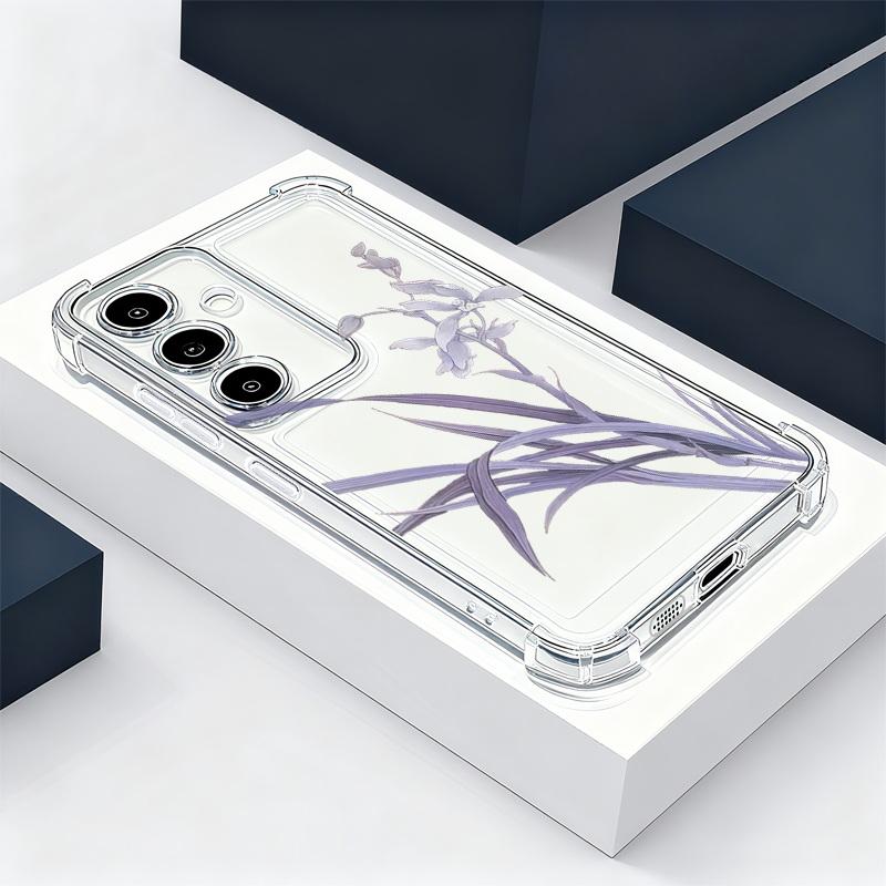 S25 Ultra Case Blue and White Flowers Pattern Clear Soft Cover For Samsung Galaxy S25 Edge S24 Ultra S23 S22 Plus S21 FE Capa Funda