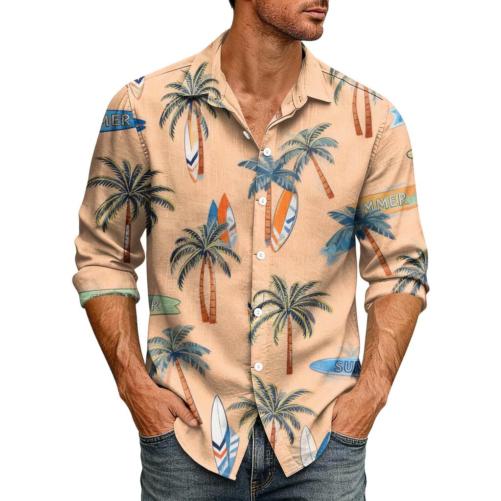 Hawaii Print - Men's Casual Long-Sleeved Shirt