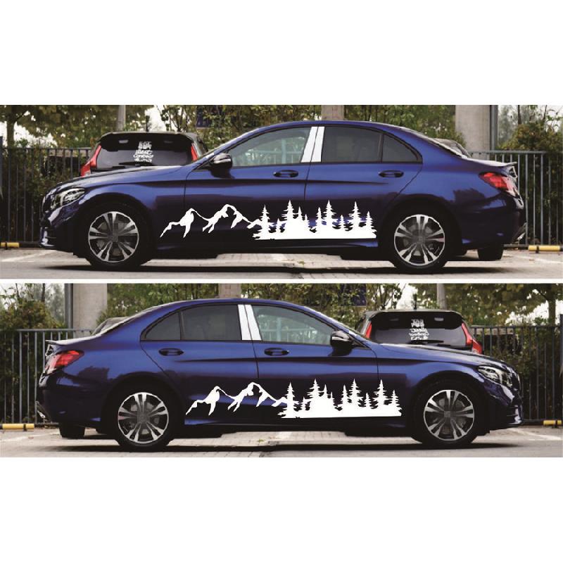 2 Naklejki Las i Góry na Karoserię Samochodu, Kampera, Samochodu Kempingowego, Przyczepy, Ciężarówki