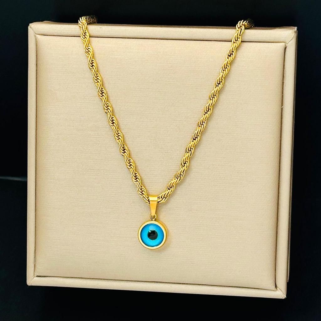 Blue Devil's Eye Titanium Steel Pendant Necklace - Trendy European & American Fashion Jewelry for Women