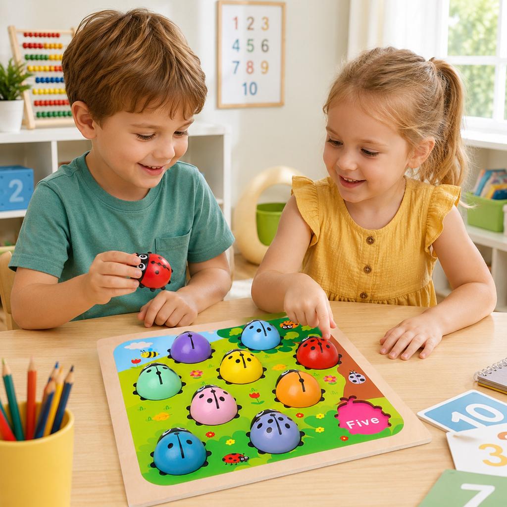 Wooden Ladybug Counting Puzzle Toy Educational Number Learning Game for Toddlers Preschool Kids Developmental Activity