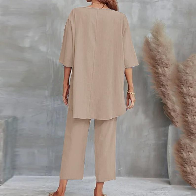 Summer 2024 European & American Women's Cotton Linen Two-Piece Casual Loose Suit