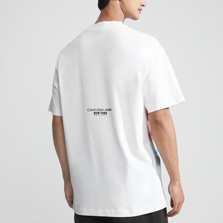 CK/Calvin Klein Pattern Print Crew Neck Short Sleeve T-Shirt Men Tops Moonlight-White J322874-YAF