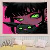GreenEyed Girl and Cat Art Tapestry  Unique Gothic Design for Modern Home Decor  Adds Enchantment To Any Room