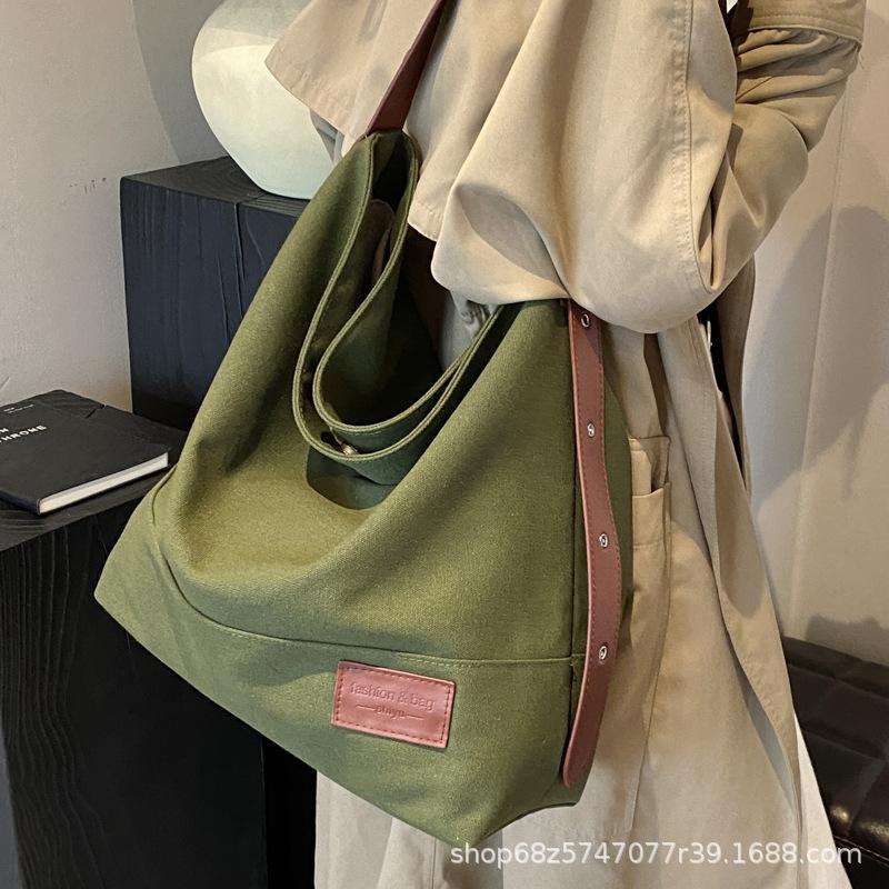 Leisure Commuting Large Capacity Canvas Bag Women's 2025 New Spring and Summer One-shoulder Crossbody Bag College Student Tote Bag
