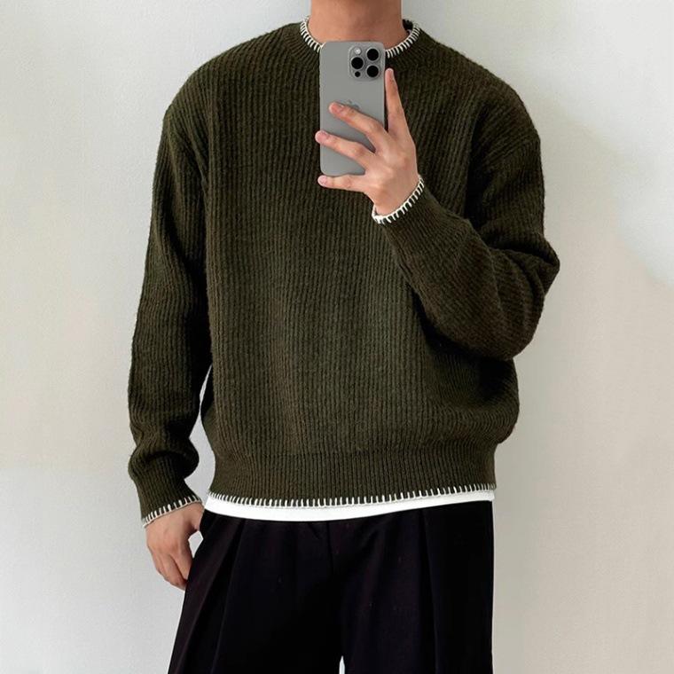 Men's Cleanfit Henley Collar Knit Sweater - Autumn/Winter High-End, Casual Base Layer