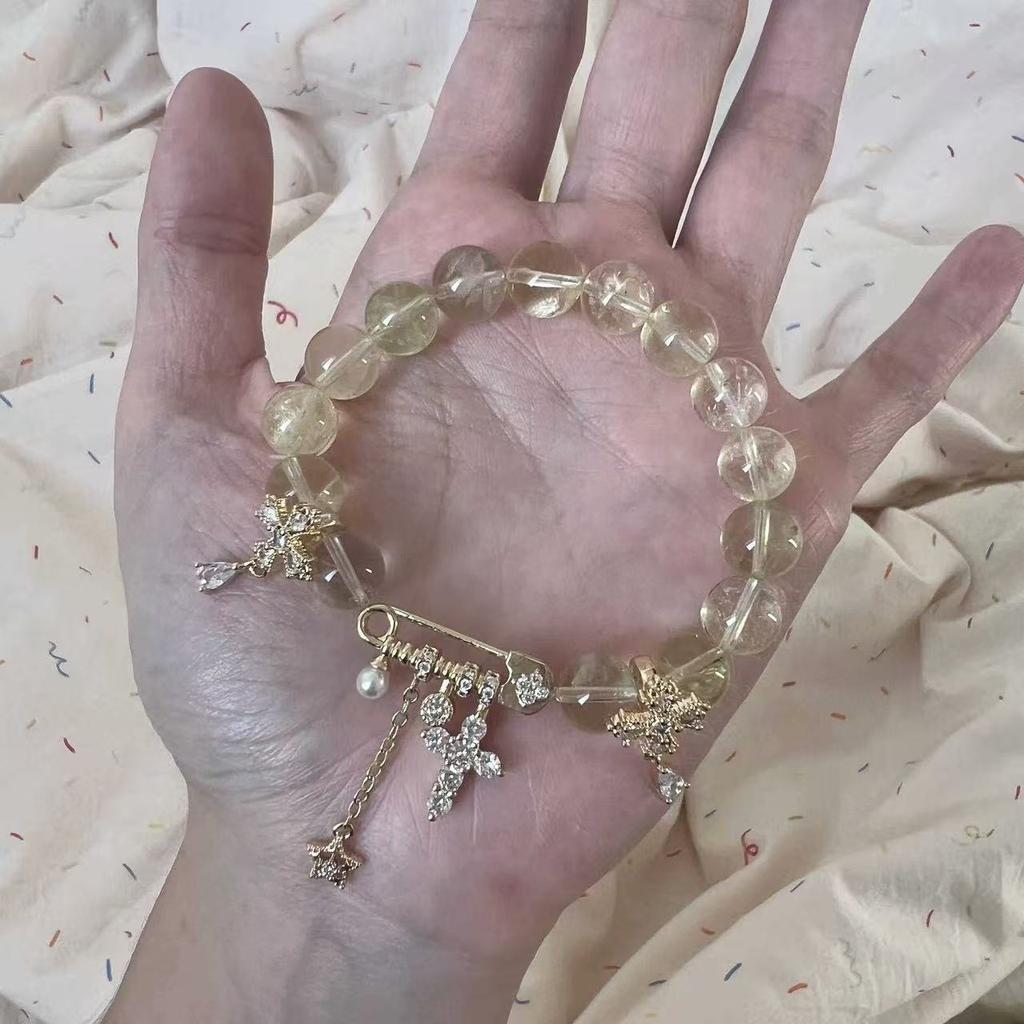 Premium Lace Bow Bracelet Niche Light Luxury Full Diamond Pin Buckle Cross Meteor Artificial Pearl Bracelet