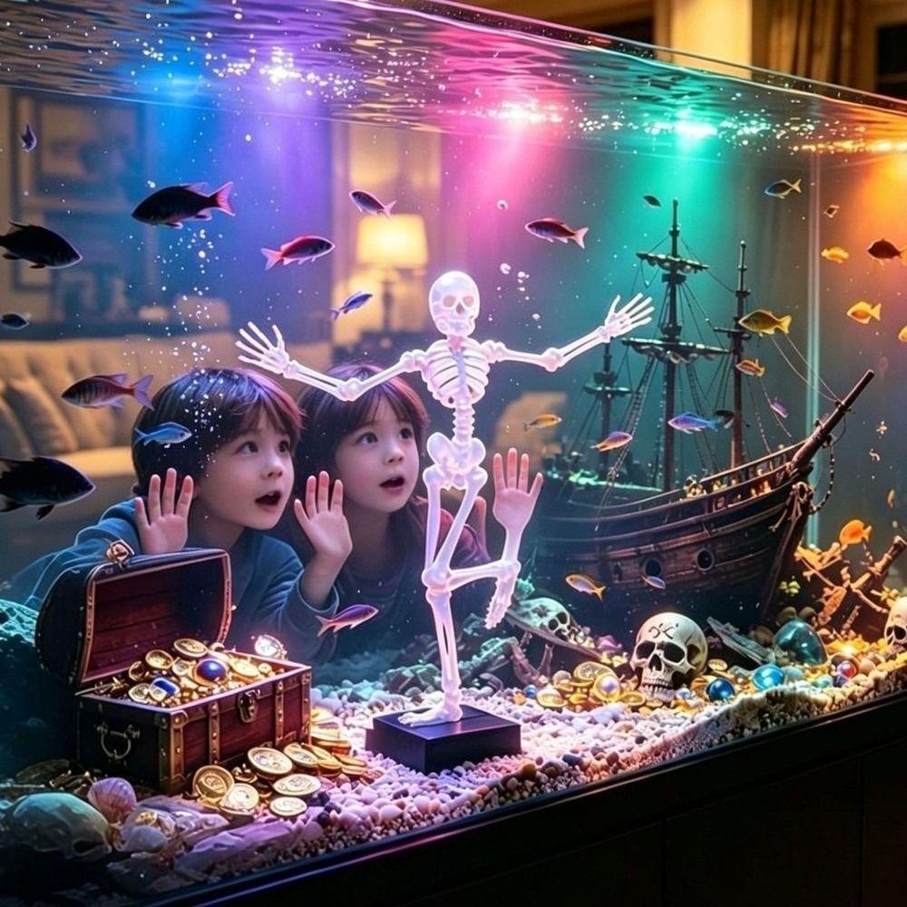 Saugfuß Aquarien Tanzschädel Sprudler Skelette Statue Bewegliches Sauerstoff Skelett Aquarium Becken