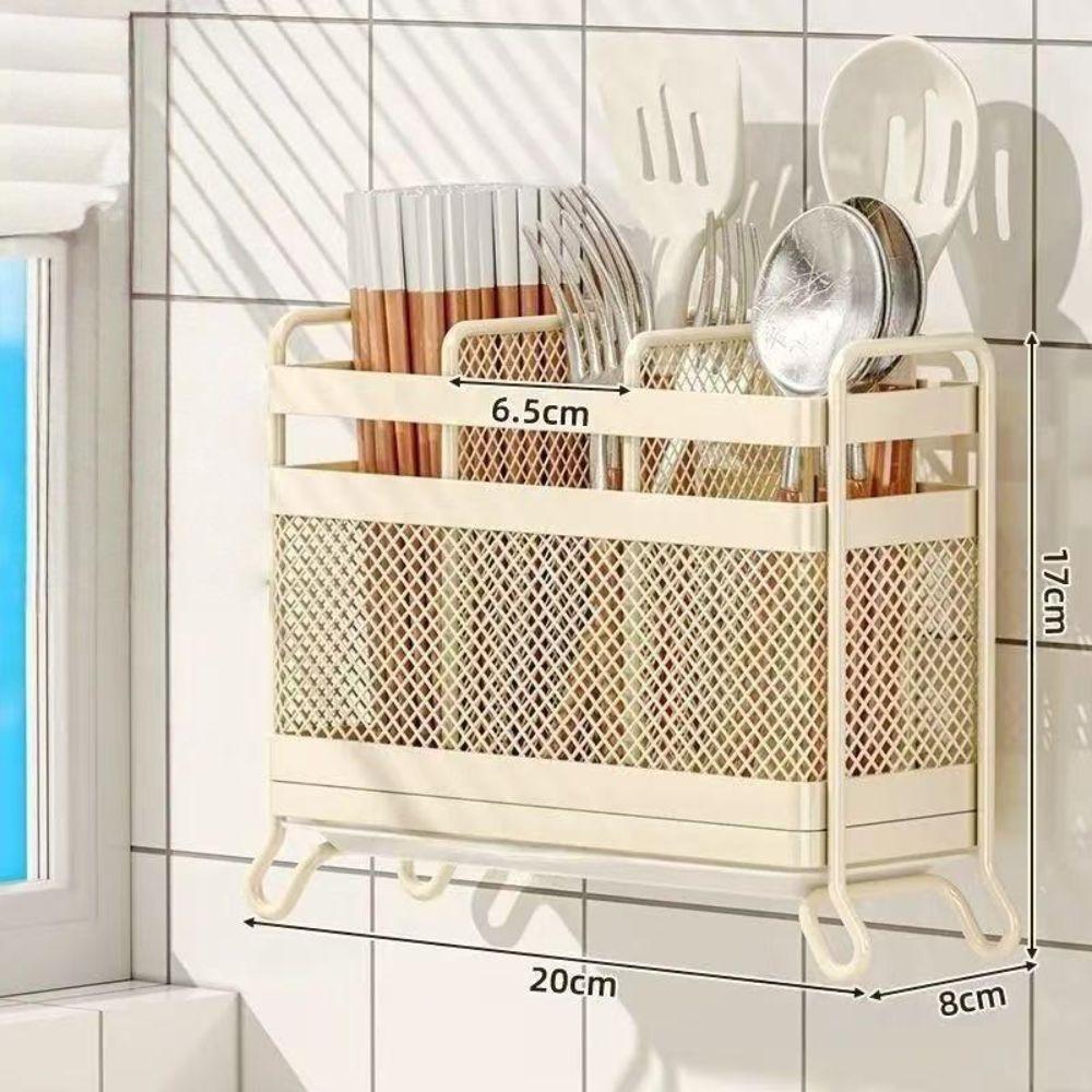 Multi Compartment Cutlery Draining Rack Wall Mounted Chopsticks Storage Holder Home Use