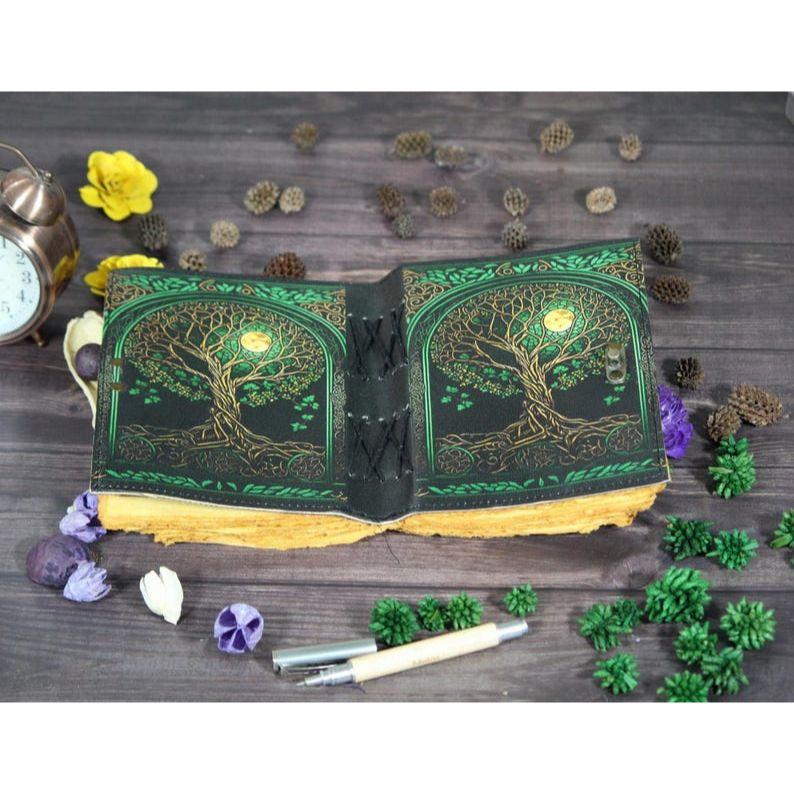 Tree of Life Leather Journal: Grimoire Spell Book with Vintage Lock