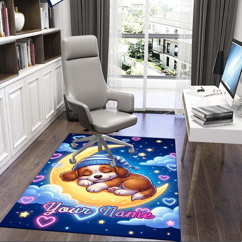 1PC Custom Name Moonlit Dreams Puppies Theme Floor Mat Ideal for Living Room, Game Rooms, Office, Bedroom,Floor Mat Playful Design